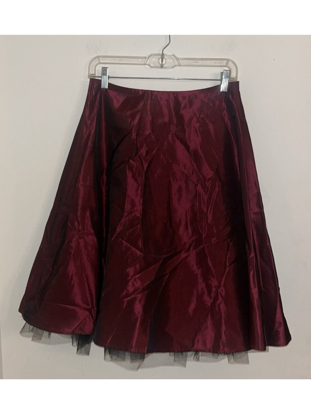 Vintage Burgundy Satin Short Skirt Black Crinoline Underlayer - Not fully lined.